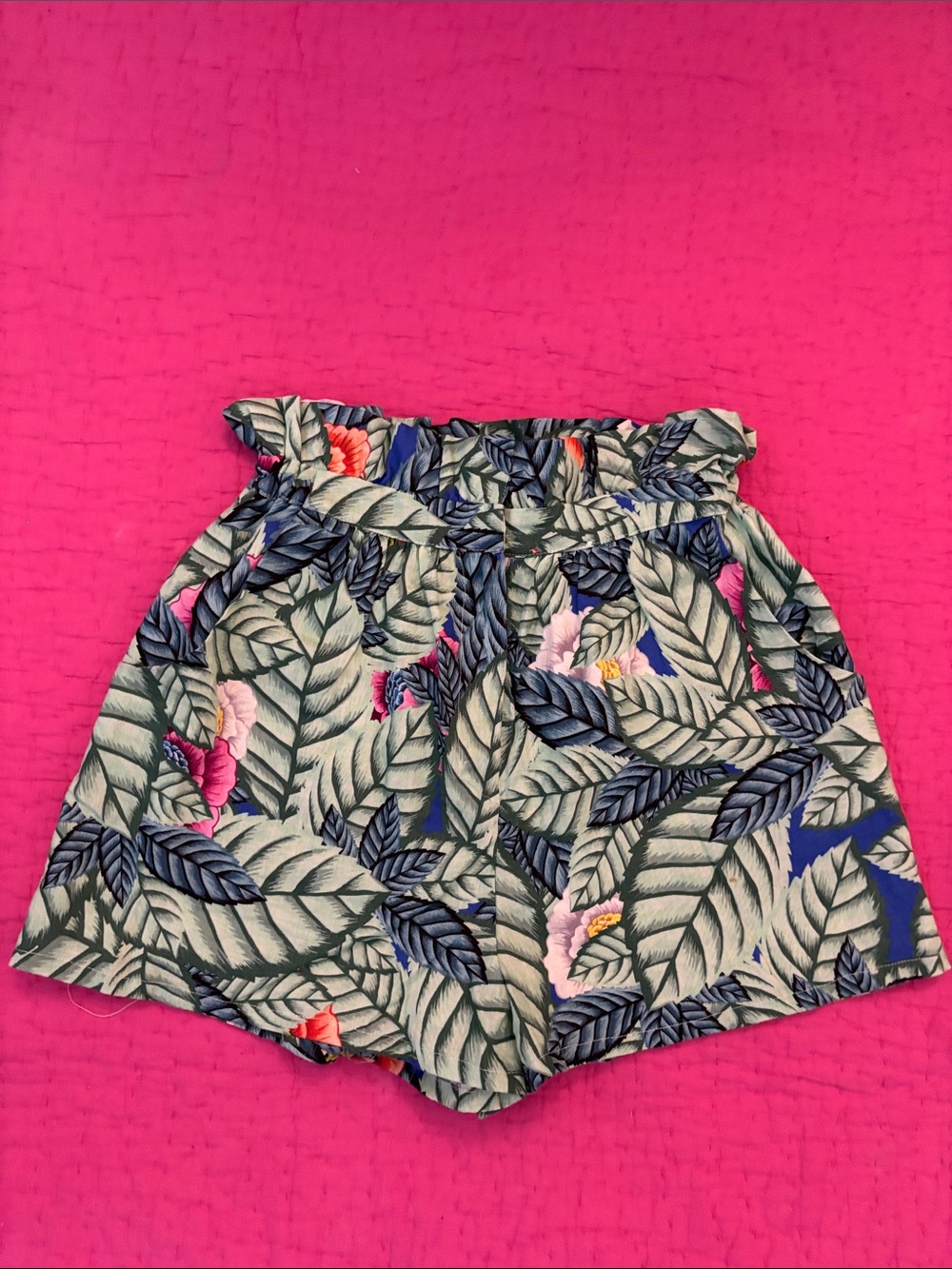 Mara Hoffman High-Waist Tropical Leaf & Floral Shorts - Green/Blue/Pink, S
